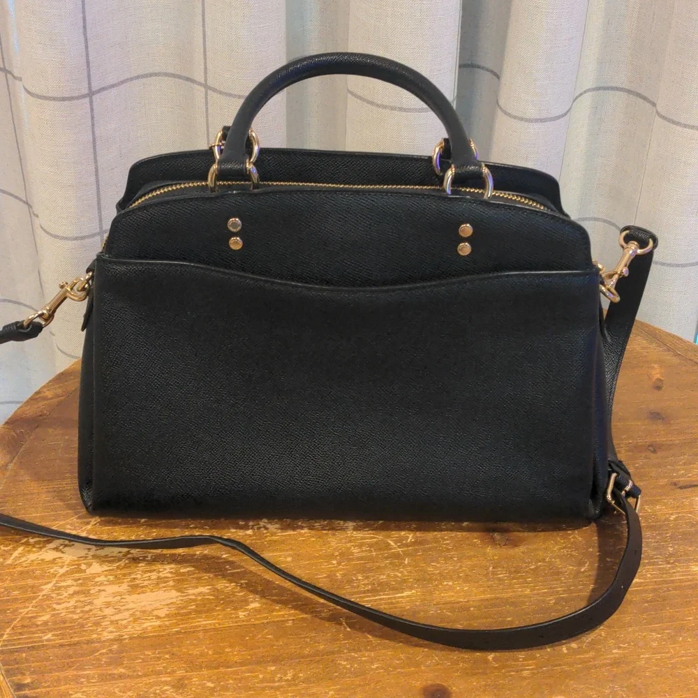 Coach Lillie Carryall Black Crossgrain Leather Satchel Crossbody Bag - Picture 2 of 13